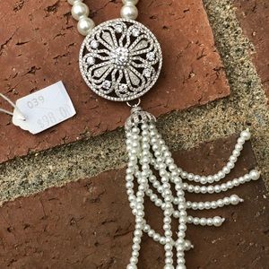 Pearl necklace with rhinestone tassel. Never worn
